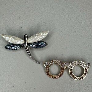Mother of Pearl Abalone Dragon Fly Brooch Eye Glasses Set of‎ 2